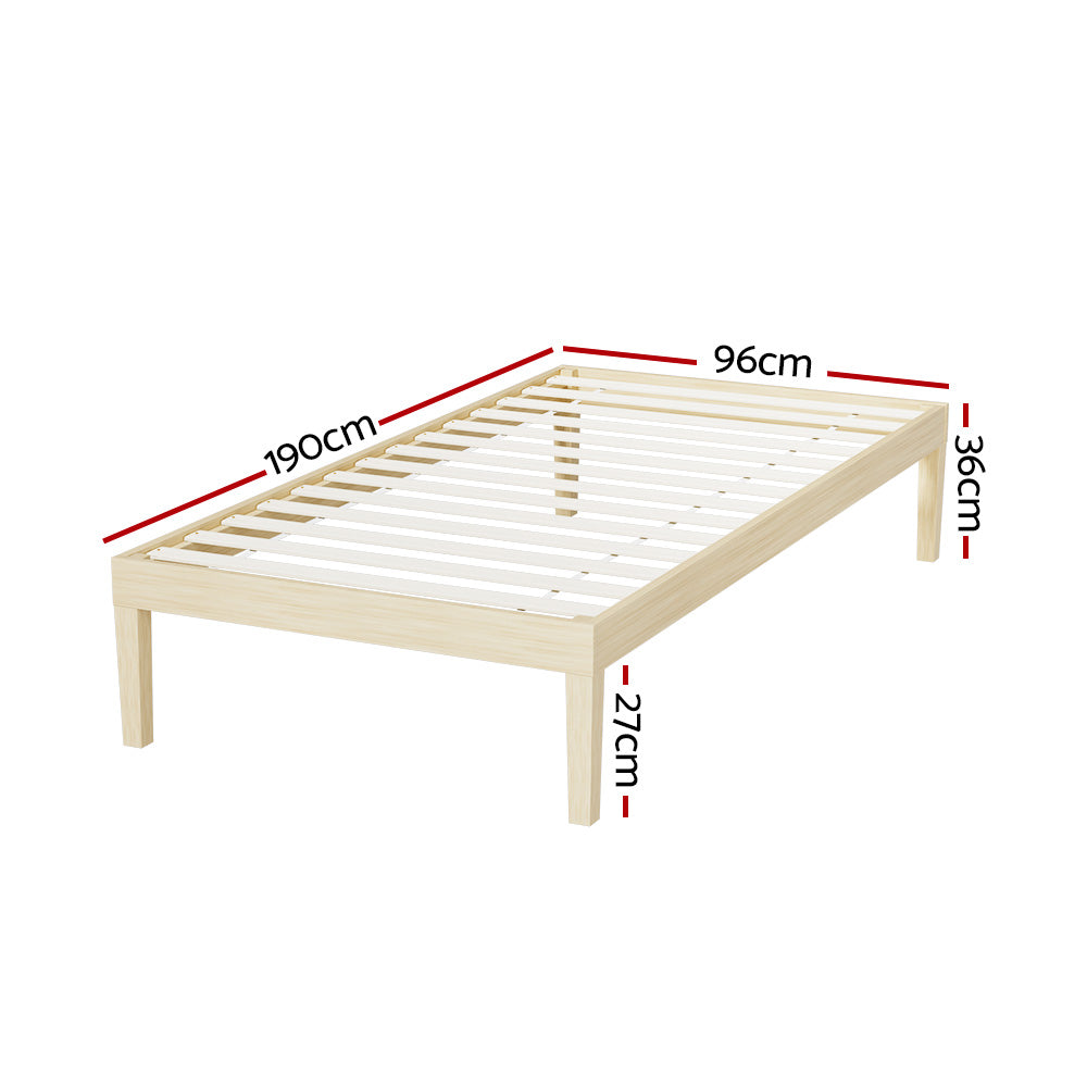 Bruno Minimalist Single Solid Pinewood Bed Frame