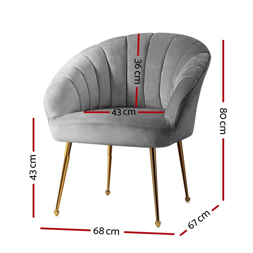 Accent Velvet Armchair Lounge Chair Grey - Rivercity House & Home Co. (ABN 18 642 972 209) - Affordable Modern Furniture Australia