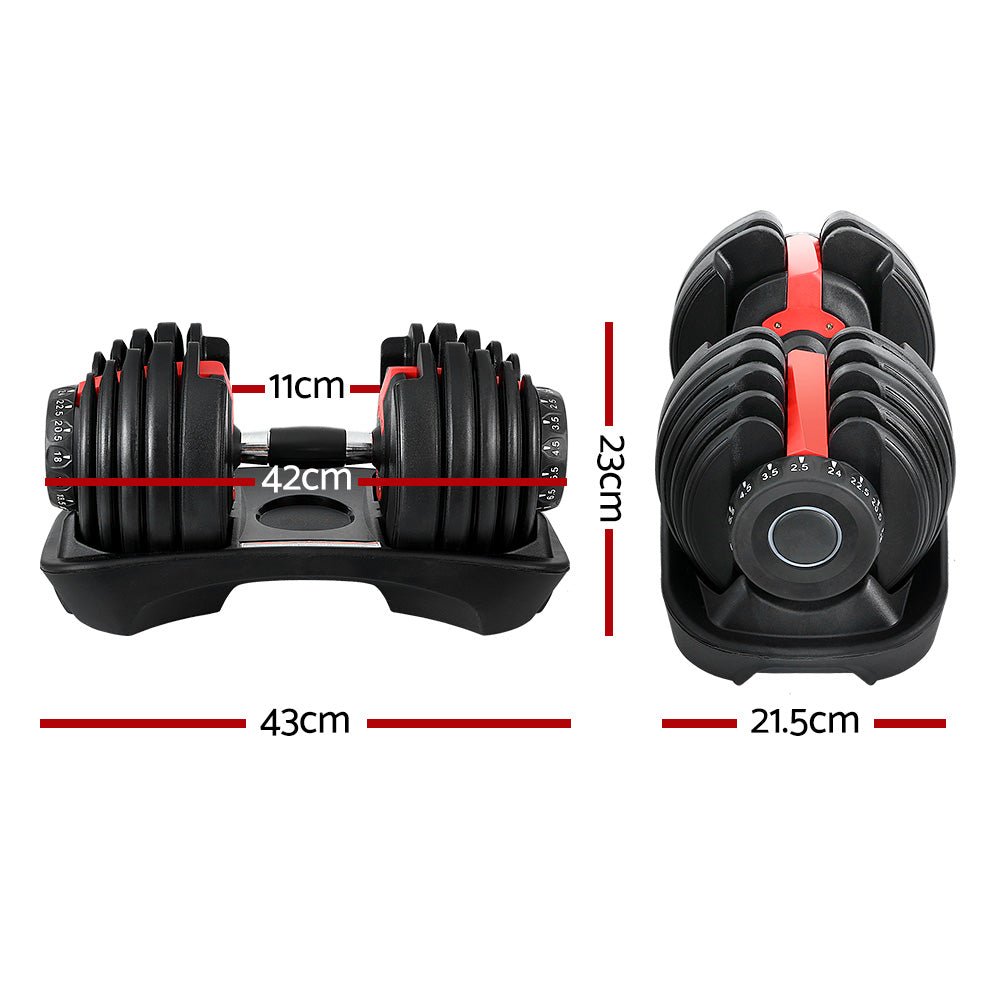 Adjustable 24kg Dumbbell with Weight Plates and Holder - Black and Red - Sports & Fitness > Exercise, Gym & Fitness > Free Weights - Rivercity House & Home Co. (ABN 18 642 972 209) - Affordable Modern Furniture Australia