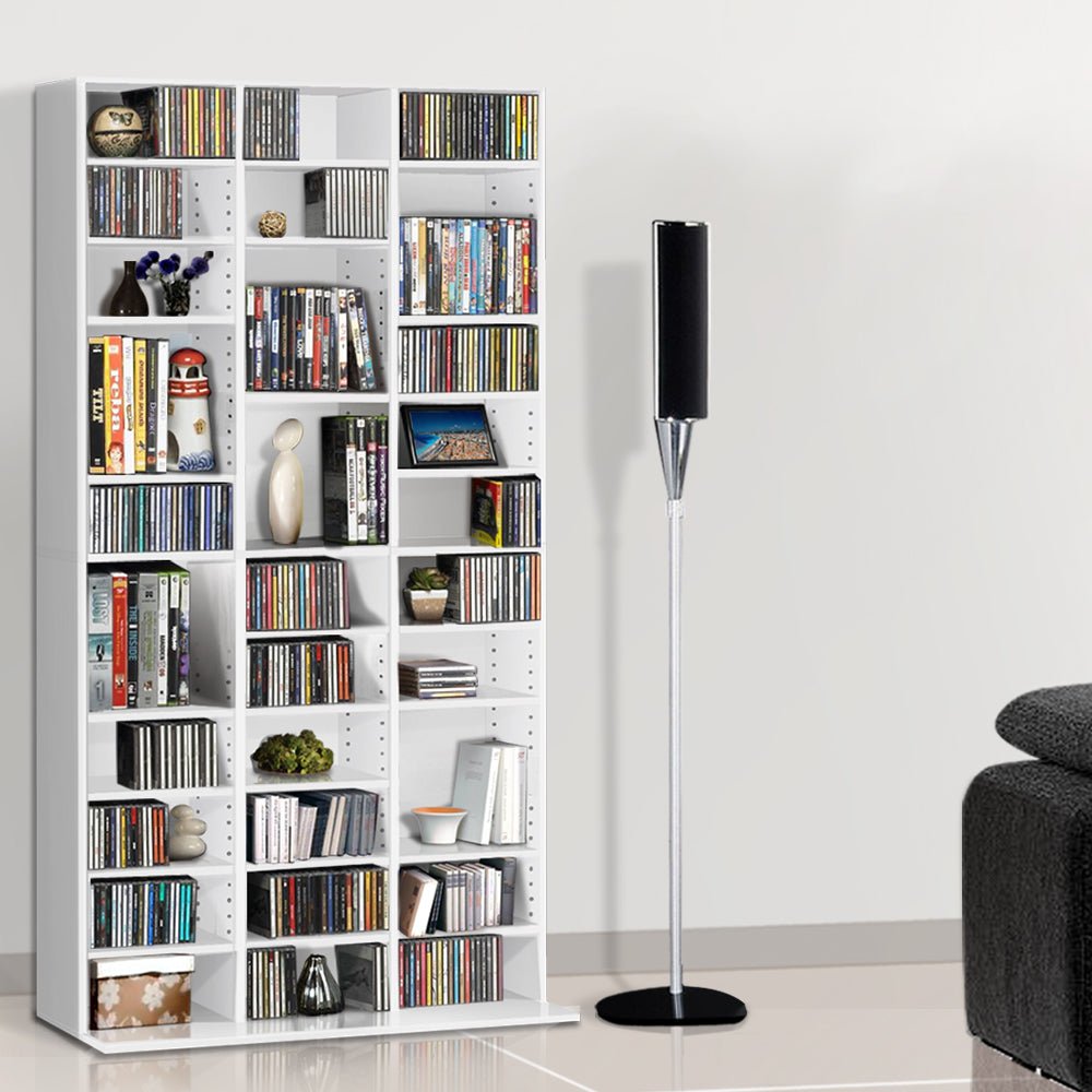 Adjustable Book / CD / DVD Storage Shelf Rack Unit - White - Rivercity House & Home Co. (ABN 18 642 972 209) - Affordable Modern Furniture Australia