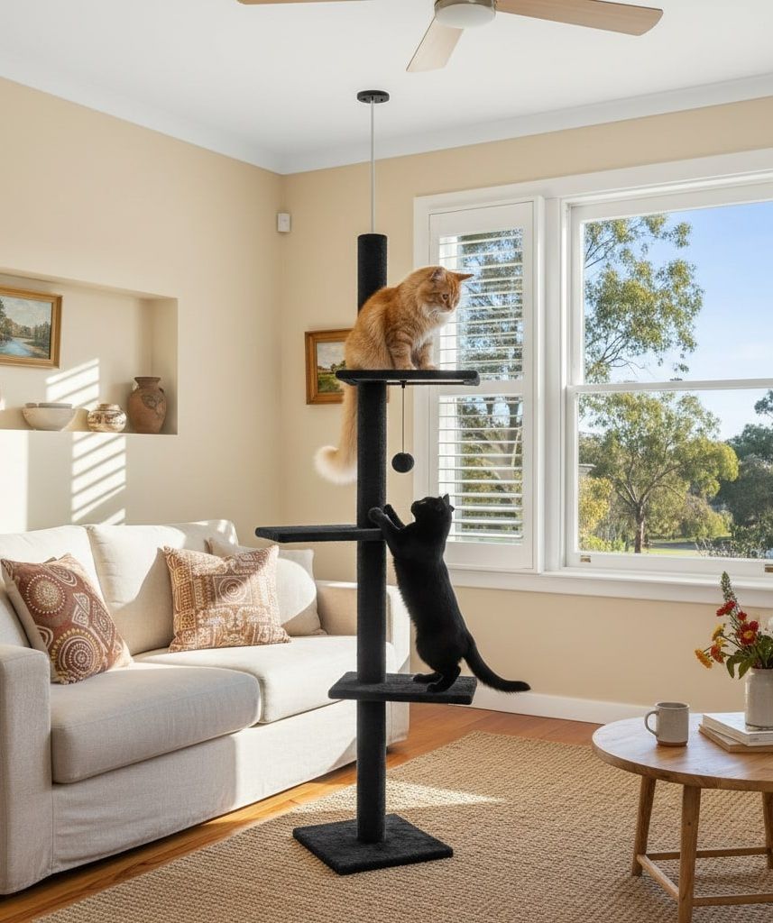 Adjustable Floor to Ceiling Cat Tree Tower 230 - 286cm for Indoor Cats - Black - Home & Garden > DIY > Flooring - Rivercity House & Home Co. (ABN 18 642 972 209) - Affordable Modern Furniture Australia