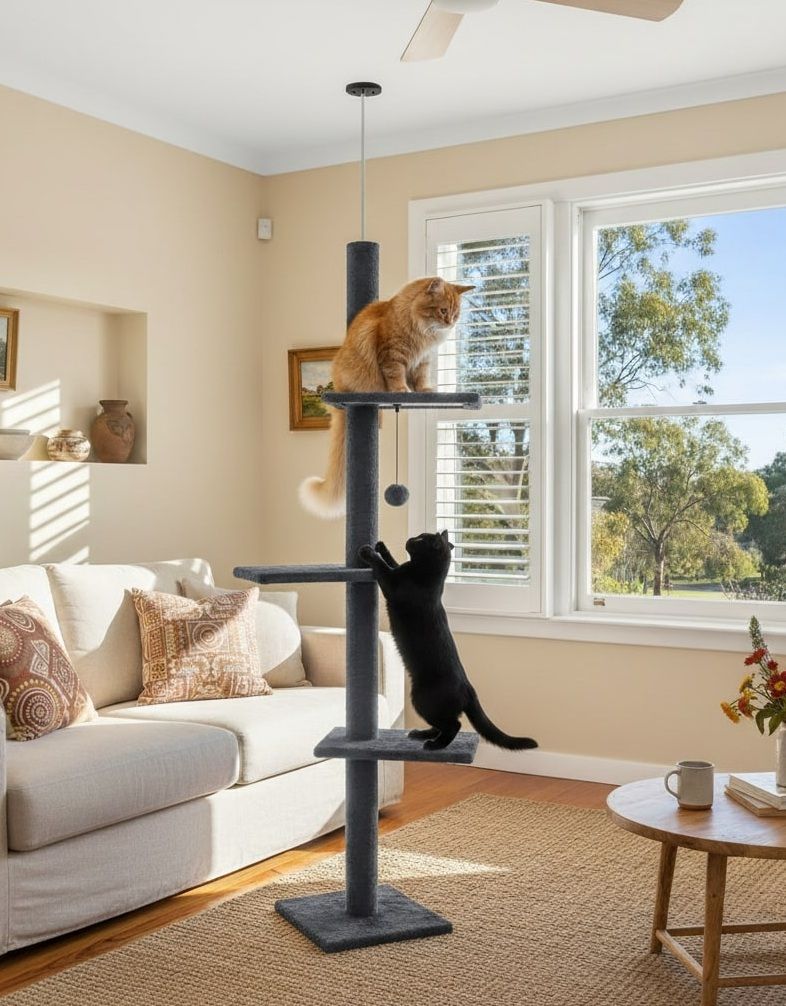 Adjustable Floor to Ceiling Cat Tree Tower 230 - 286cm for Indoor Cats - Grey - Home & Garden > DIY > Flooring - Rivercity House & Home Co. (ABN 18 642 972 209) - Affordable Modern Furniture Australia