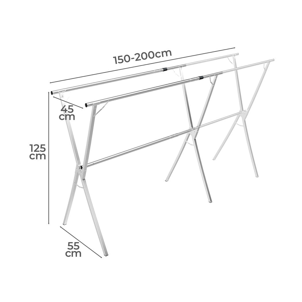 Adjustable Foldable Clothes Drying Airer 150 - 200cm with Windproof Hooks - Silver - Rivercity House & Home Co. (ABN 18 642 972 209) - Affordable Modern Furniture Australia