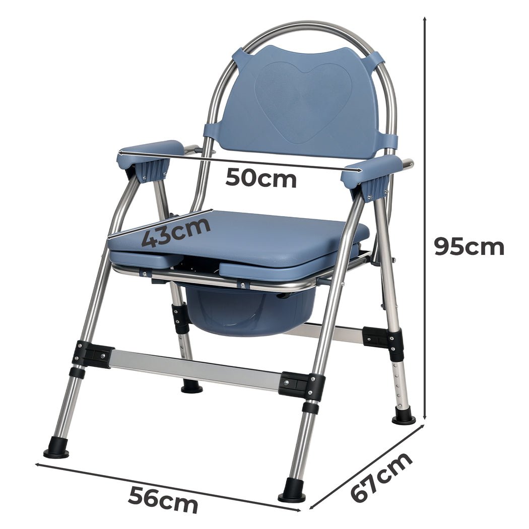 Adjustable Folding Commode Chair with Removable Bucket for Elderly, Pregnant & Disability Aid - Blue - Rivercity House & Home Co. (ABN 18 642 972 209) - Affordable Modern Furniture Australia
