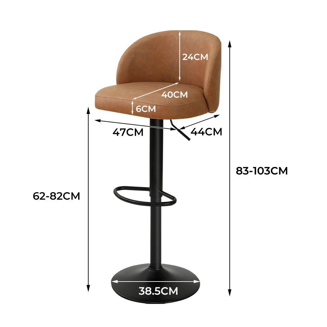 Adjustable PU Leather Bar Stool with Backrest and Swivel - Brown - Rivercity House & Home Co. (ABN 18 642 972 209) - Affordable Modern Furniture Australia