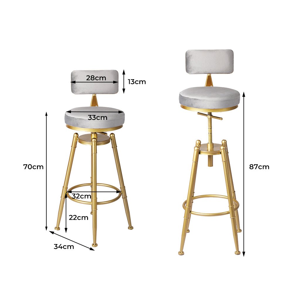 Adjustable Swivel Bar Stool Kitchen Chair with Velvet Seat - Grey - Rivercity House & Home Co. (ABN 18 642 972 209) - Affordable Modern Furniture Australia