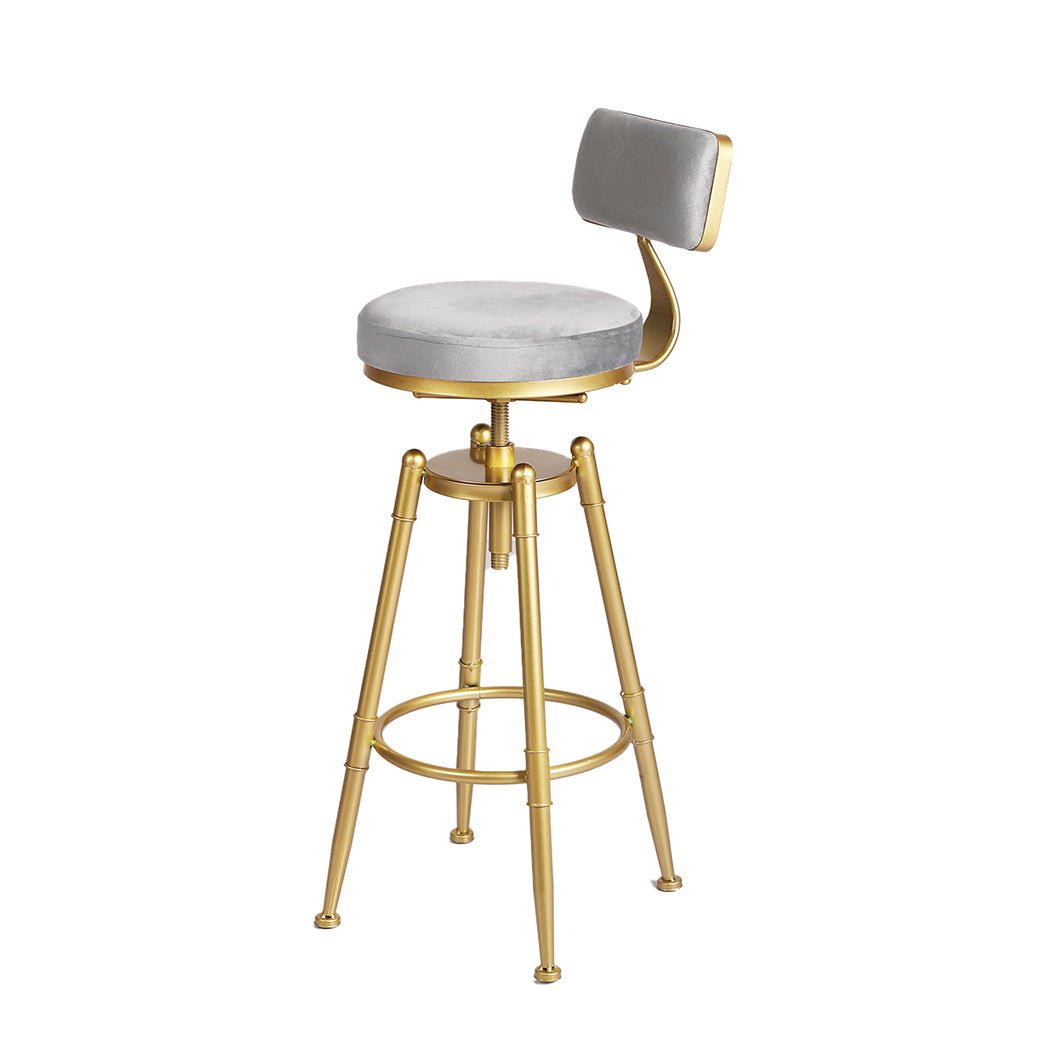 Adjustable Swivel Bar Stool Kitchen Chair with Velvet Seat - Grey - Rivercity House & Home Co. (ABN 18 642 972 209) - Affordable Modern Furniture Australia