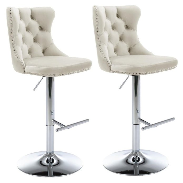 Adjustable Swivel Velvet Bar Stools with Tufted Back and Nailhead Trim, Counter Height, 2 - Pack - Ivory - Furniture > Bar Stools & Chairs > Table & Bar Stools - Rivercity House & Home Co. (ABN 18 642 972 209) - Affordable Modern Furniture Australia