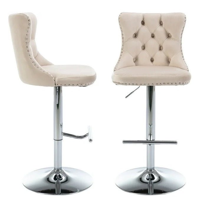 Adjustable Swivel Velvet Bar Stools with Tufted Back and Nailhead Trim, Counter Height, 2 - Pack - Ivory - Furniture > Bar Stools & Chairs > Table & Bar Stools - Rivercity House & Home Co. (ABN 18 642 972 209) - Affordable Modern Furniture Australia