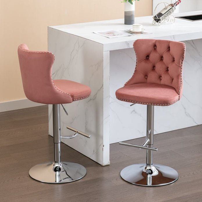 Adjustable Swivel Velvet Bar Stools with Tufted Back and Nailhead Trim, Counter Height, 2 - Pack - Pink - Furniture > Bar Stools & Chairs > Table & Bar Stools - Rivercity House & Home Co. (ABN 18 642 972 209) - Affordable Modern Furniture Australia