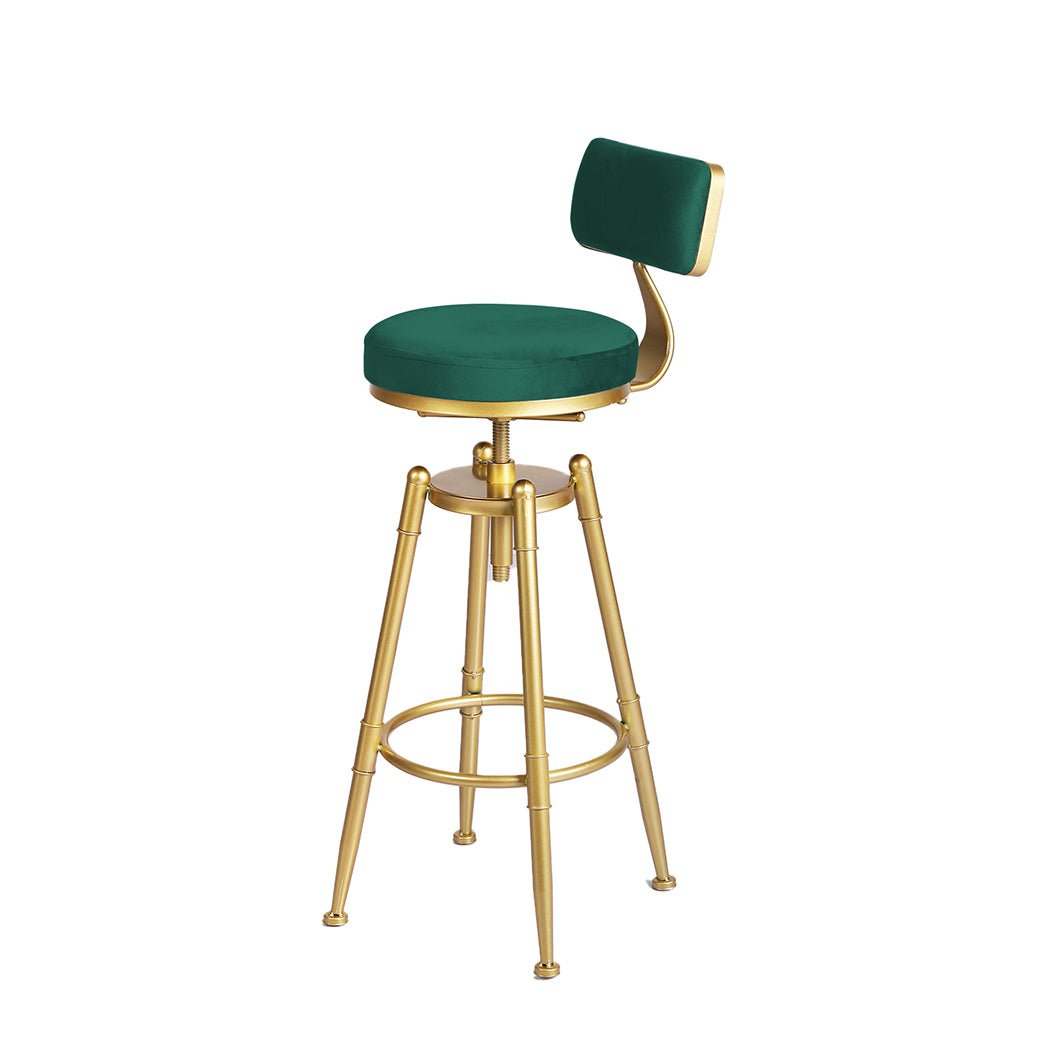 Adjustable Velvet Bar Stool with Swivel and Footrest - Green - Rivercity House & Home Co. (ABN 18 642 972 209) - Affordable Modern Furniture Australia
