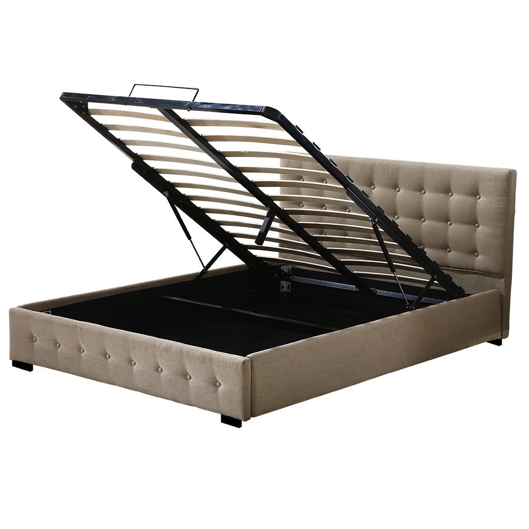 Altera Gas Lift Storage Double Bed Frame – Beige - Rivercity House & Home Co. (ABN 18 642 972 209) - Affordable Modern Furniture Australia
