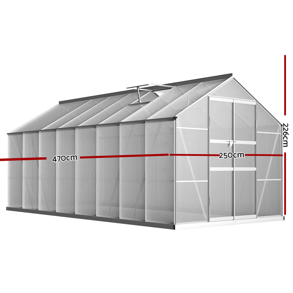 Aluminium Greenhouse Polycarbonate Green House Garden Shed 4.7x2.5M - Home & Garden > Green Houses - Rivercity House & Home Co. (ABN 18 642 972 209) - Affordable Modern Furniture Australia