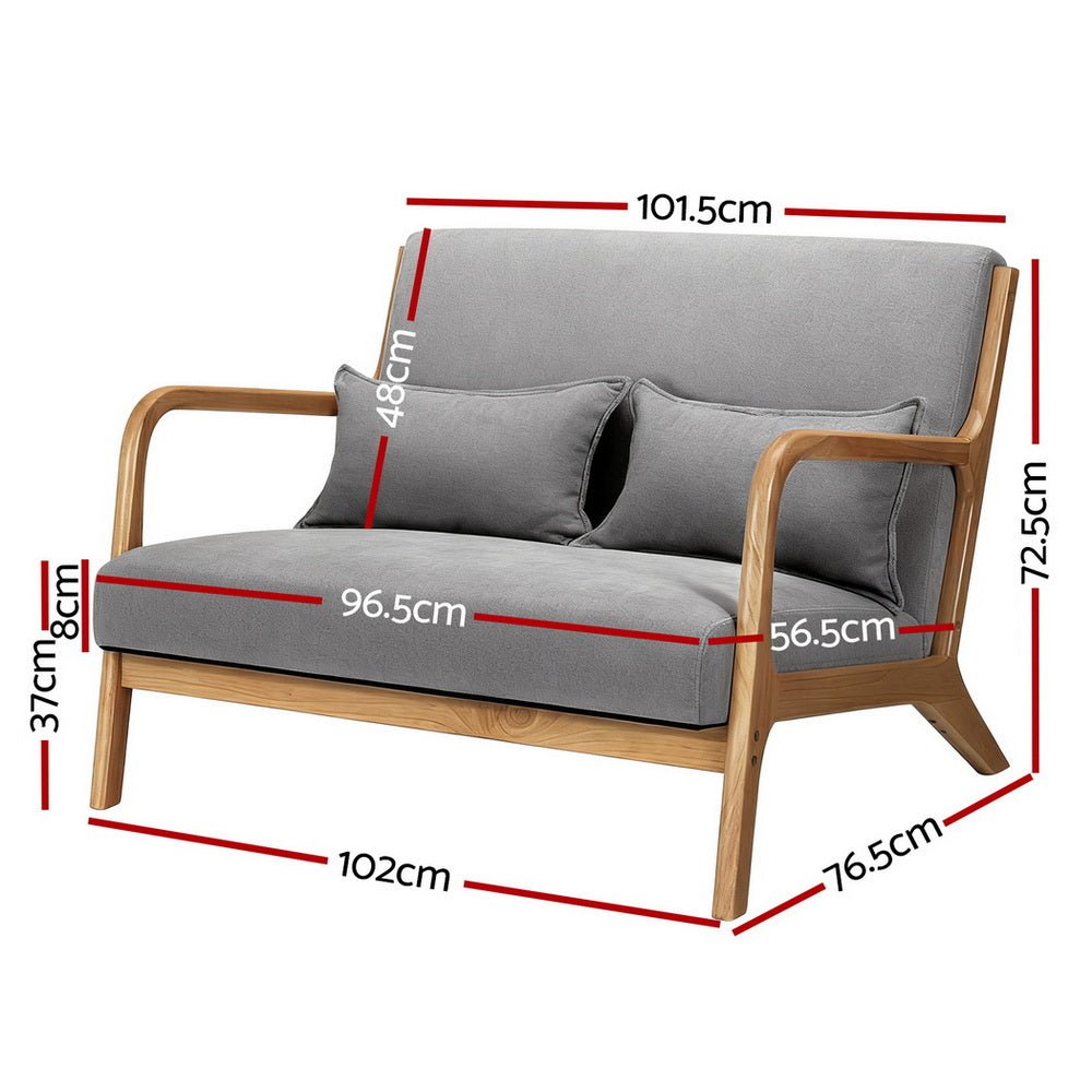 Armchair 2 - seater Loveseat Fabric Grey - Furniture > Bar Stools & Chairs > Arm Chairs & Recliners - Rivercity House & Home Co. (ABN 18 642 972 209) - Affordable Modern Furniture Australia