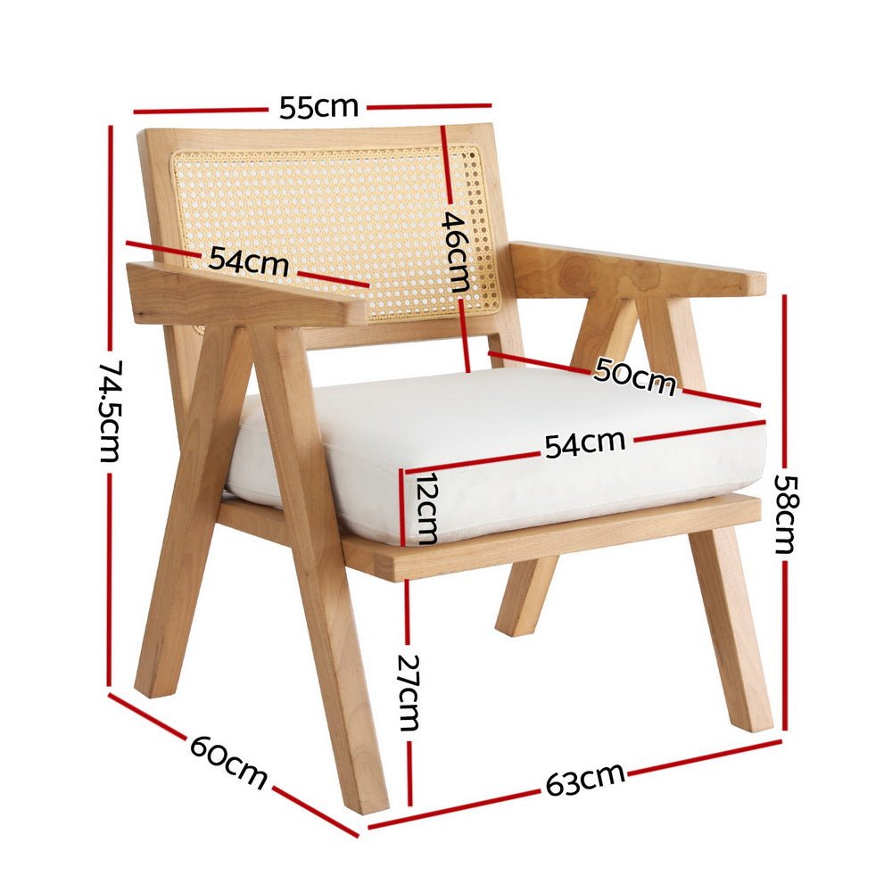 Armchair Accent Chair Lounge Rattan Velvet Pine - Furniture > Bar Stools & Chairs > Arm Chairs & Recliners - Rivercity House & Home Co. (ABN 18 642 972 209) - Affordable Modern Furniture Australia
