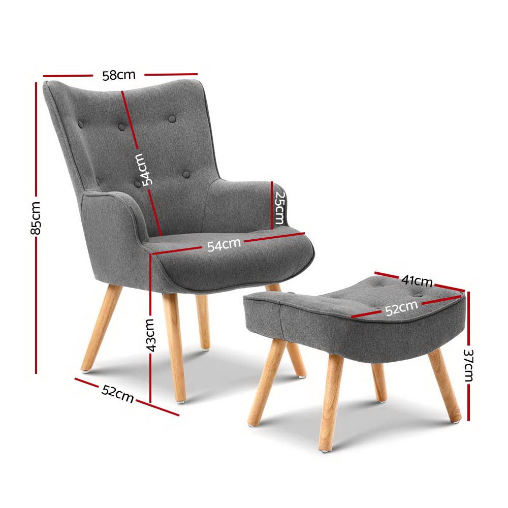 Armchair and Ottoman - Grey - Rivercity House & Home Co. (ABN 18 642 972 209) - Affordable Modern Furniture Australia
