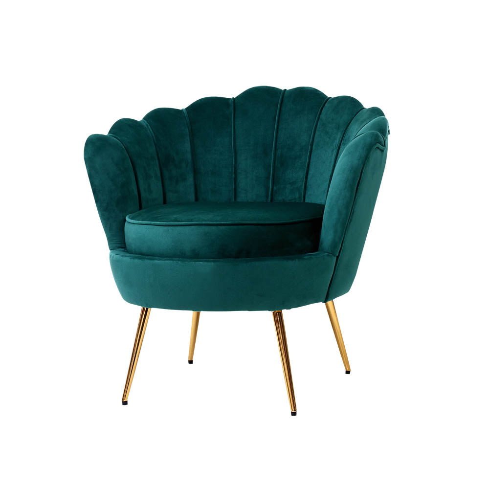 Armchair Lounge Chair Accent Armchairs Retro Lounge Accent Chair Single Sofa Velvet Shell Back Seat Green - Rivercity House & Home Co. (ABN 18 642 972 209) - Affordable Modern Furniture Australia