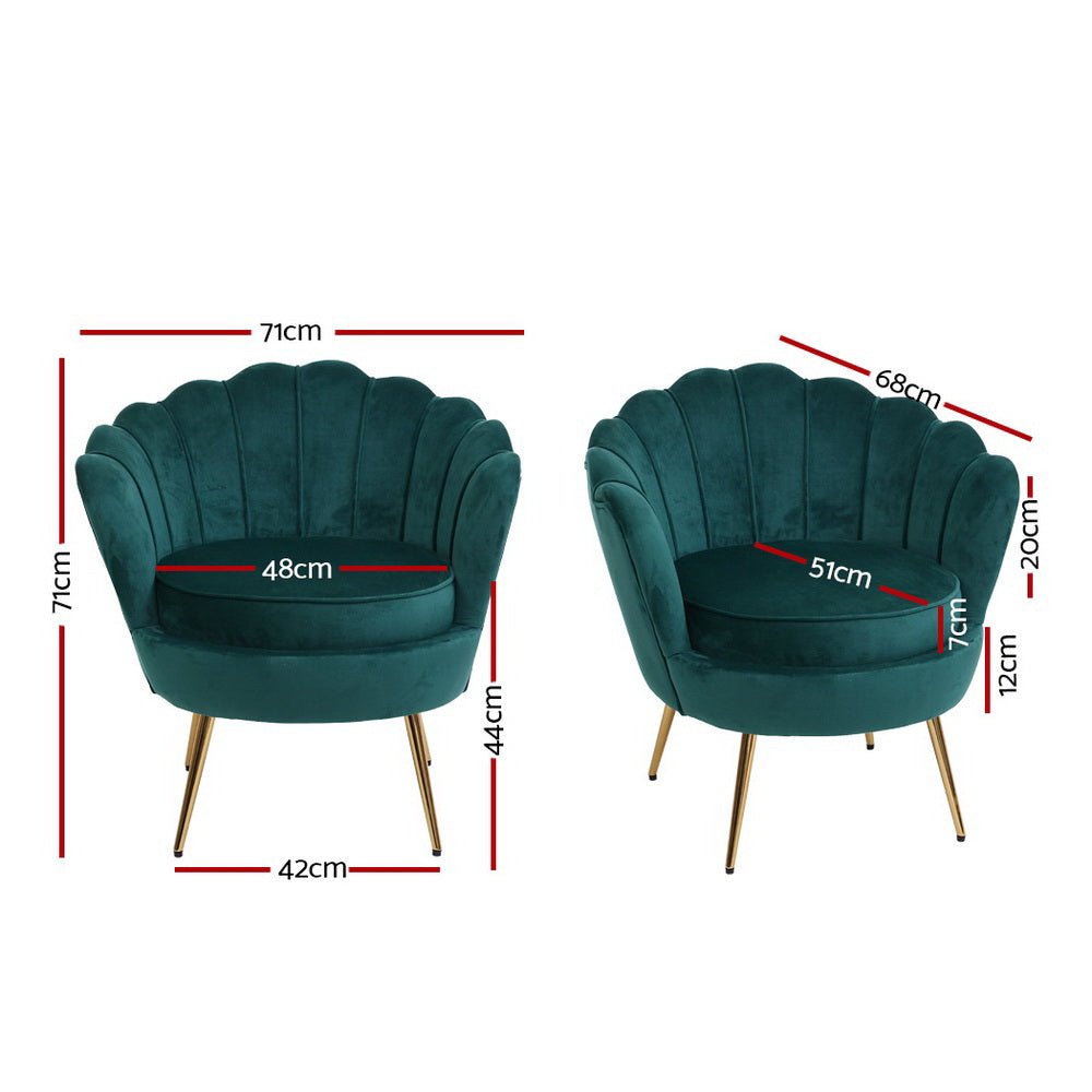 Armchair Lounge Chair Accent Armchairs Retro Lounge Accent Chair Single Sofa Velvet Shell Back Seat Green - Rivercity House & Home Co. (ABN 18 642 972 209) - Affordable Modern Furniture Australia