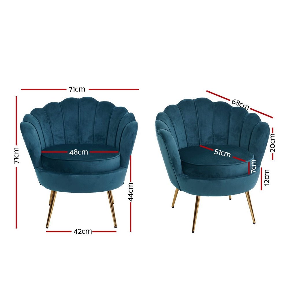 Armchair Lounge Chair Accent Retro Armchairs Lounge Shell Velvet Navy - Rivercity House & Home Co. (ABN 18 642 972 209) - Affordable Modern Furniture Australia