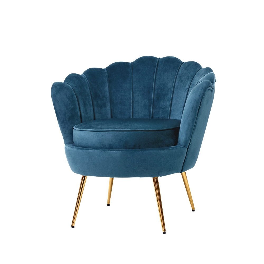Armchair Lounge Chair Accent Retro Armchairs Lounge Shell Velvet Navy - Rivercity House & Home Co. (ABN 18 642 972 209) - Affordable Modern Furniture Australia