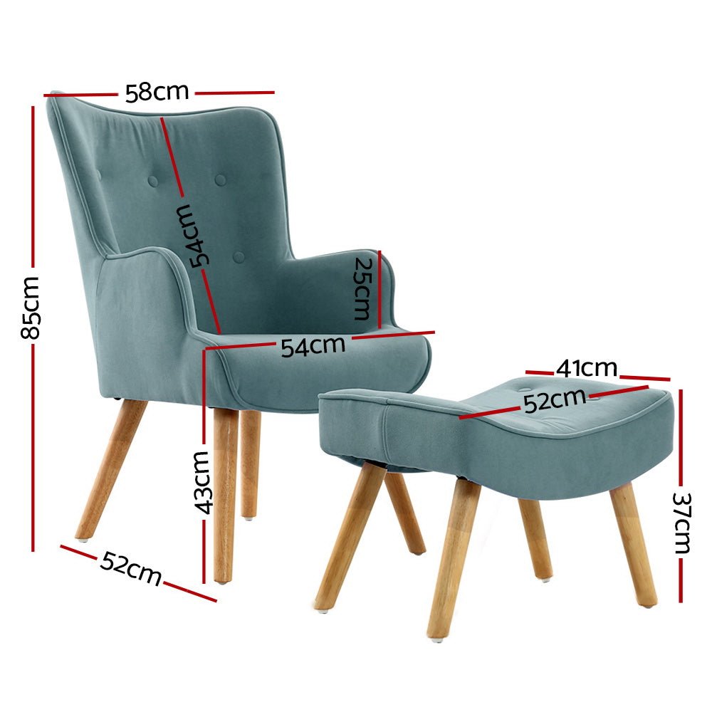 Armchair Lounge Chair With Ottoman Blue - Furniture > Living Room - Rivercity House & Home Co. (ABN 18 642 972 209) - Affordable Modern Furniture Australia