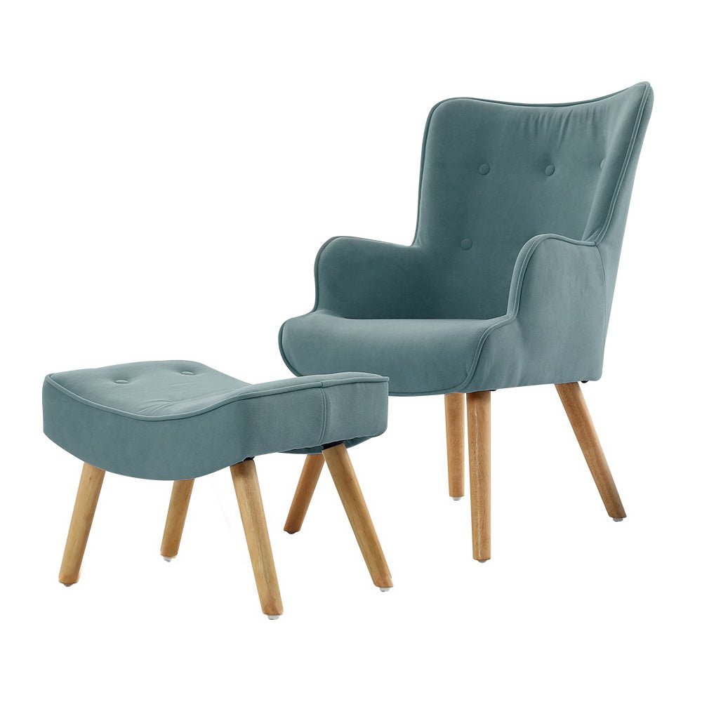 Armchair Lounge Chair With Ottoman Blue - Furniture > Living Room - Rivercity House & Home Co. (ABN 18 642 972 209) - Affordable Modern Furniture Australia