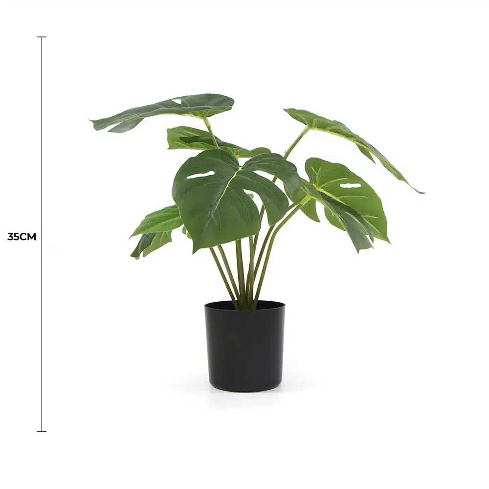 Artificial Monstera Split Philodendron Plant 35cm with Real Touch Leaves - Green & White Pot - Home & Garden > Garden Tools > Gardening Tools - Rivercity House & Home Co. (ABN 18 642 972 209) - Affordable Modern Furniture Australia