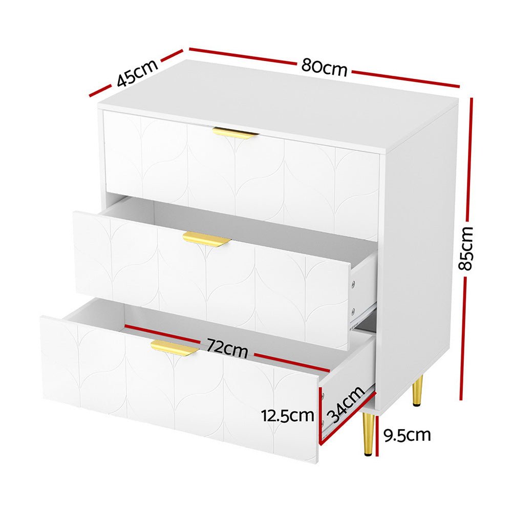 Artiss 3 Chest of Drawers Lowboy Cabinet White - Furniture > Bedroom > Dressers - Rivercity House & Home Co. (ABN 18 642 972 209) - Affordable Modern Furniture Australia