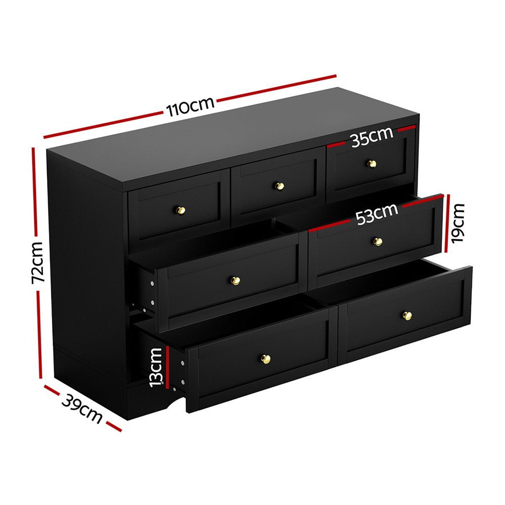 Artiss 7 Chest of Drawers Dresser Table Black - Furniture > Bedroom > Dressers - Rivercity House & Home Co. (ABN 18 642 972 209) - Affordable Modern Furniture Australia
