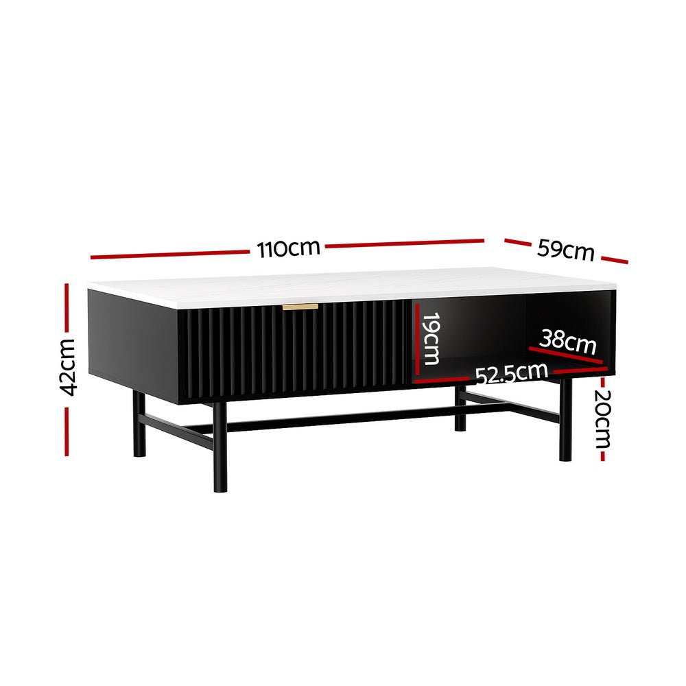 Artiss Coffee Table Drawer Storage Shelf Black - Furniture > Living Room - Rivercity House & Home Co. (ABN 18 642 972 209) - Affordable Modern Furniture Australia