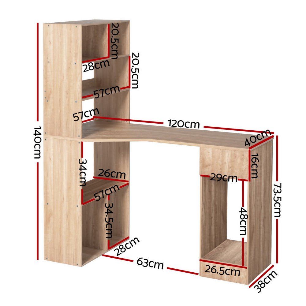 Artiss Computer Desk Bookshelf Drawer Cabinet Oak 120CM - Furniture > Office > Desks - Rivercity House & Home Co. (ABN 18 642 972 209) - Affordable Modern Furniture Australia