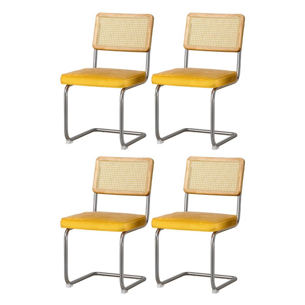 Artiss Dining Chairs Set of 4 Velvet Rattan Cantilever Yellow - Furniture > Dining > Kitchen & Dining Chairs - Rivercity House & Home Co. (ABN 18 642 972 209) - Affordable Modern Furniture Australia