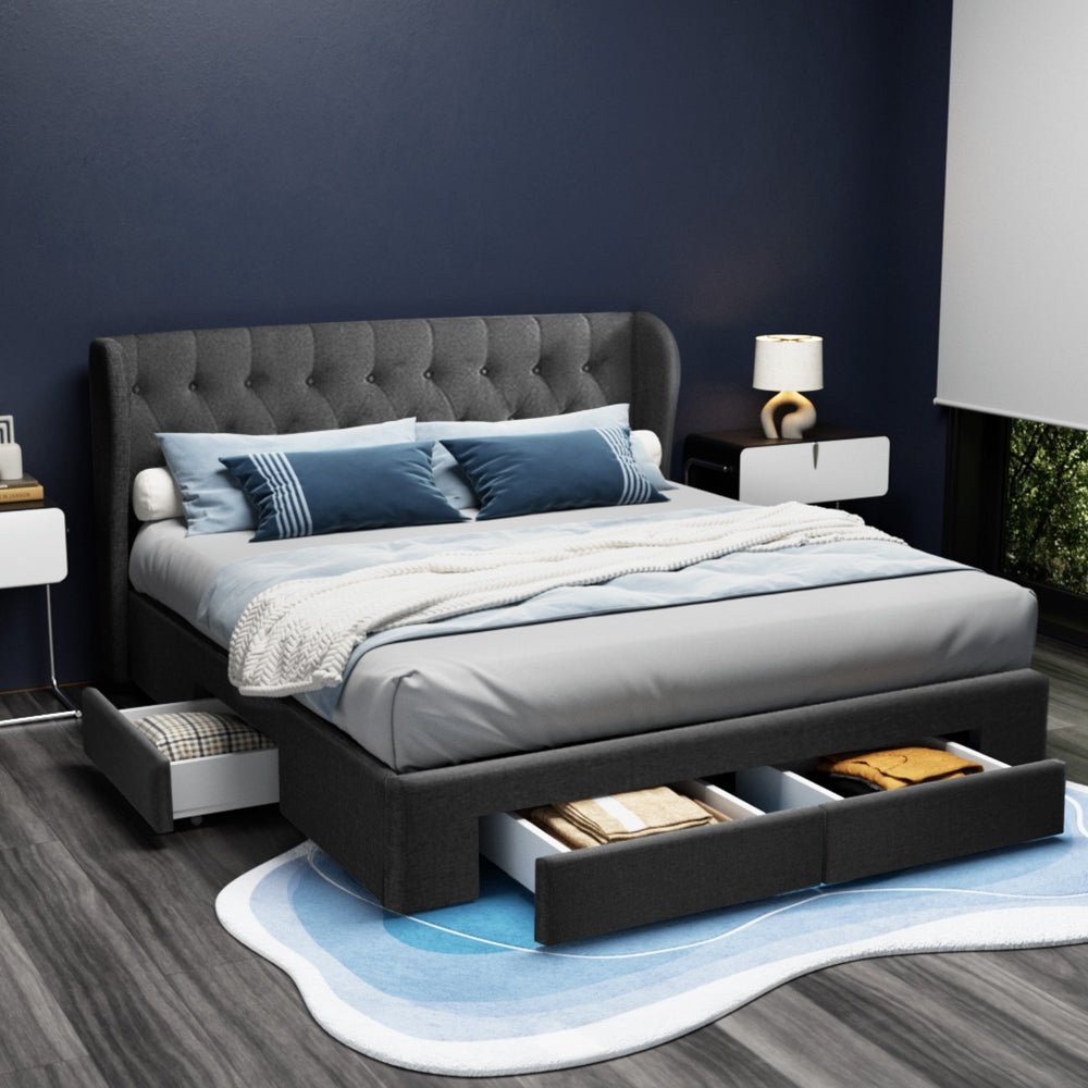 Avalon King Bed Frame with Drawers Charcoal - Rivercity House & Home Co. (ABN 18 642 972 209) - Affordable Modern Furniture Australia