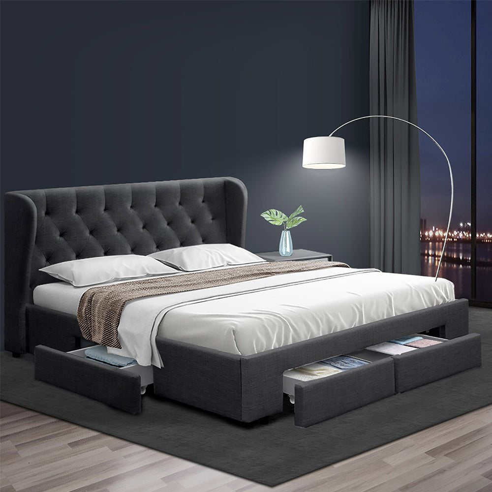 Avalon King Bed Frame with Drawers Charcoal - Rivercity House & Home Co. (ABN 18 642 972 209) - Affordable Modern Furniture Australia