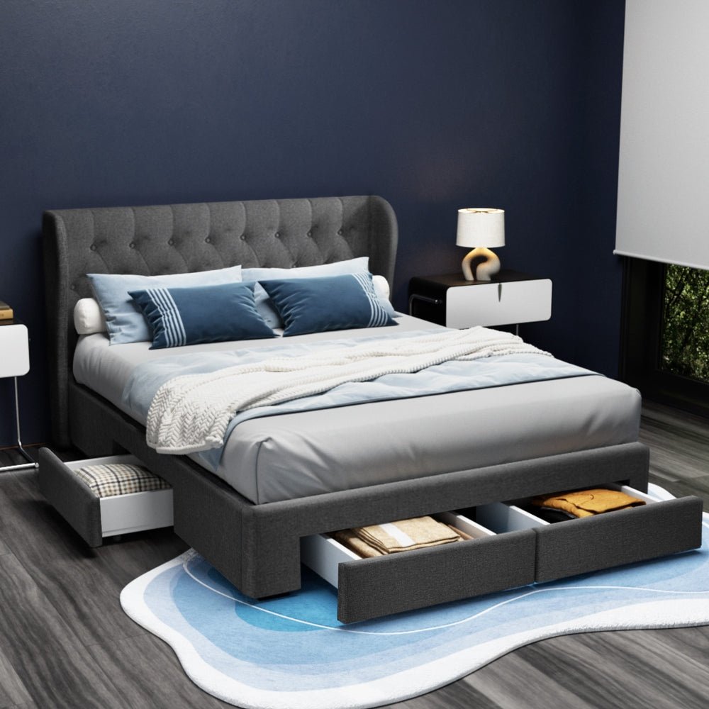 Avalon Queen Bed Frame with Drawers Charcoal - Rivercity House & Home Co. (ABN 18 642 972 209) - Affordable Modern Furniture Australia