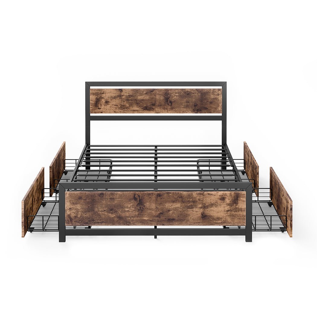 Axel Industrial Queen Bed Frame with Storage Drawers – Brown - Rivercity House & Home Co. (ABN 18 642 972 209) - Affordable Modern Furniture Australia