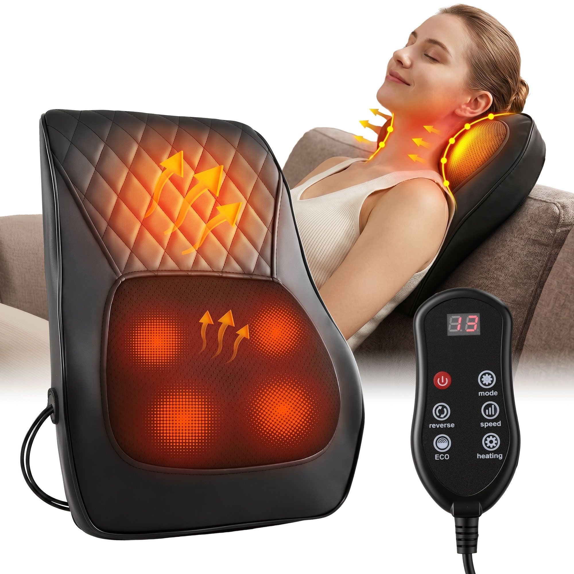 Back Massager with Heat and Traction, Neck and Shoulder Massage Pillow, Ergonomic Backrest for Office Chair & Sofa, Lumbar Support Cushion with 2 - Level Thermal Relief, 6 Modes for Cervical & Full Body Pain Relief, Large - Health & Beauty > Massage & Relaxation > Massagers - Rivercity House & Home Co. (ABN 18 642 972 209) - Affordable Modern Furniture Australia