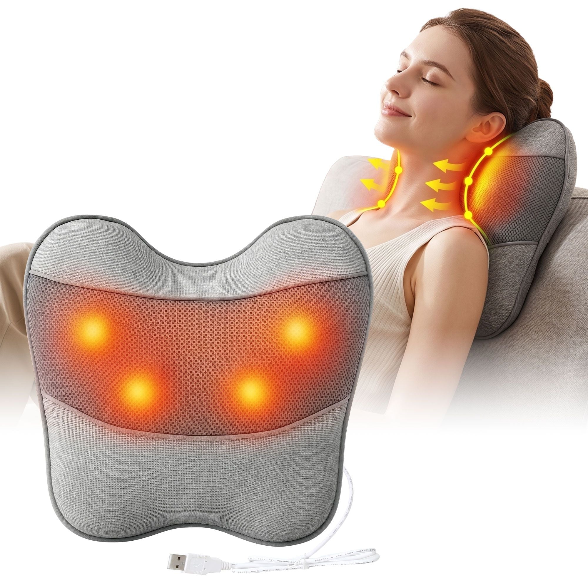 Back Massager with Heat, USB Neck and Shoulder Massage Pillow, 3 - Speed Ergonomic Lumbar Support Cushion for Office Chair, Portable Muscle Relief for Back, Thigh & Calf, Grey - Health & Beauty > Massage & Relaxation > Massagers - Rivercity House & Home Co. (ABN 18 642 972 209) - Affordable Modern Furniture Australia
