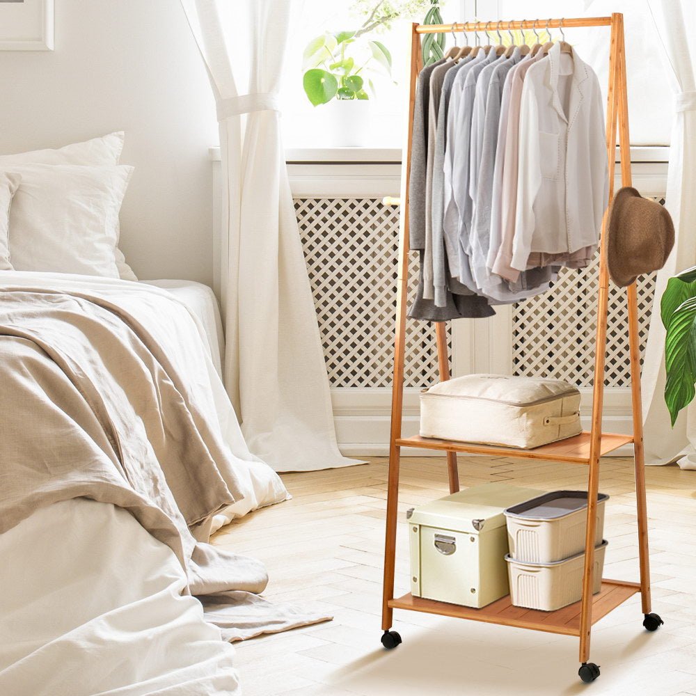 Bamboo Clothes Hanger Stand Display Shelf