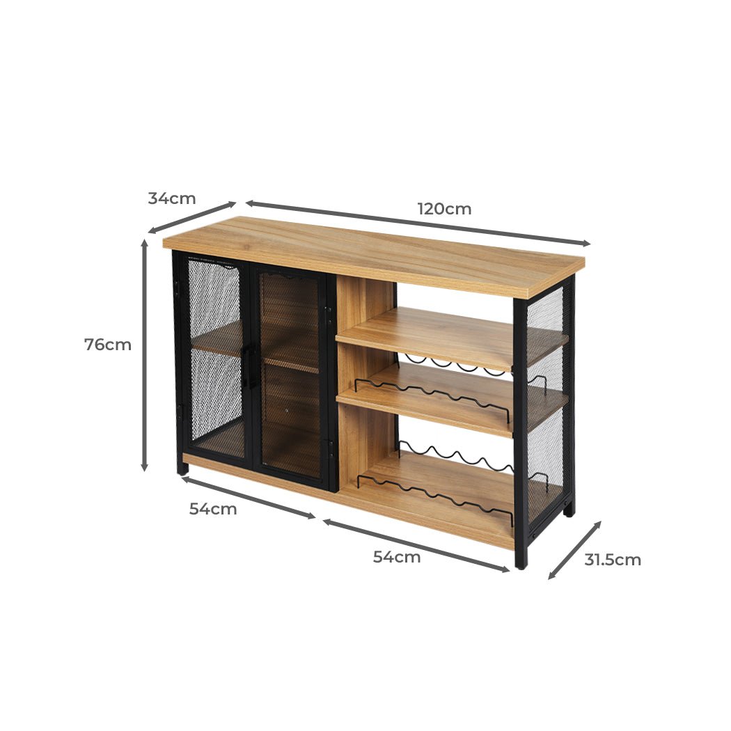 Bar Cabinet Buffet Sideboard with Wine Rack - Oak and Black - Rivercity House & Home Co. (ABN 18 642 972 209) - Affordable Modern Furniture Australia