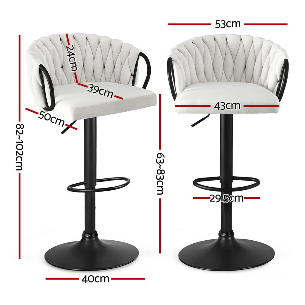 Bar Stool x2 Kitchen Dining Chair Counter Gaslift Woven Velvet Ivory - Furniture > Bar Stools & Chairs > Table & Bar Stools - Rivercity House & Home Co. (ABN 18 642 972 209) - Affordable Modern Furniture Australia