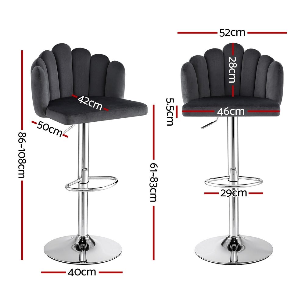 Bar Stool X2 Kitchen Dining Counter Gaslift Chair Adjustable Velvet Grey - Furniture > Bar Stools & Chairs > Table & Bar Stools - Rivercity House & Home Co. (ABN 18 642 972 209) - Affordable Modern Furniture Australia