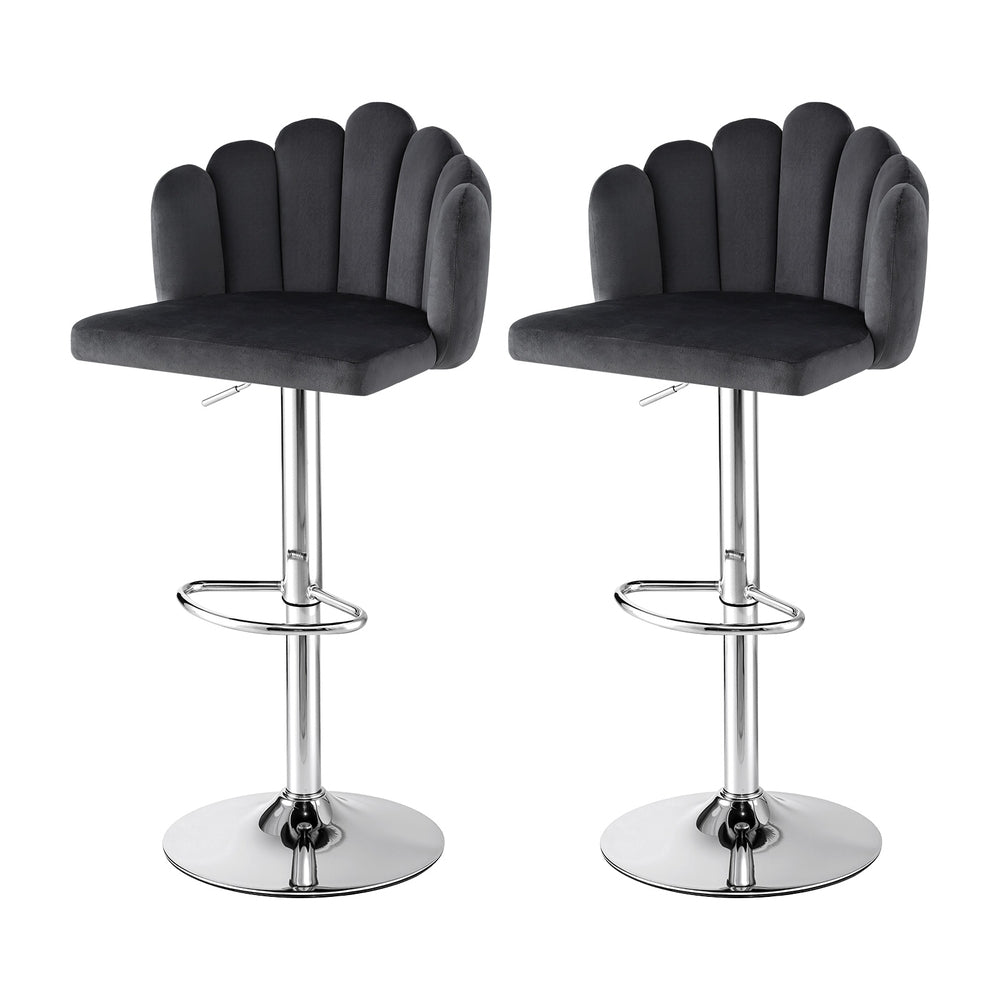 Bar Stool X2 Kitchen Dining Counter Gaslift Chair Adjustable Velvet Grey - Furniture > Bar Stools & Chairs > Table & Bar Stools - Rivercity House & Home Co. (ABN 18 642 972 209) - Affordable Modern Furniture Australia