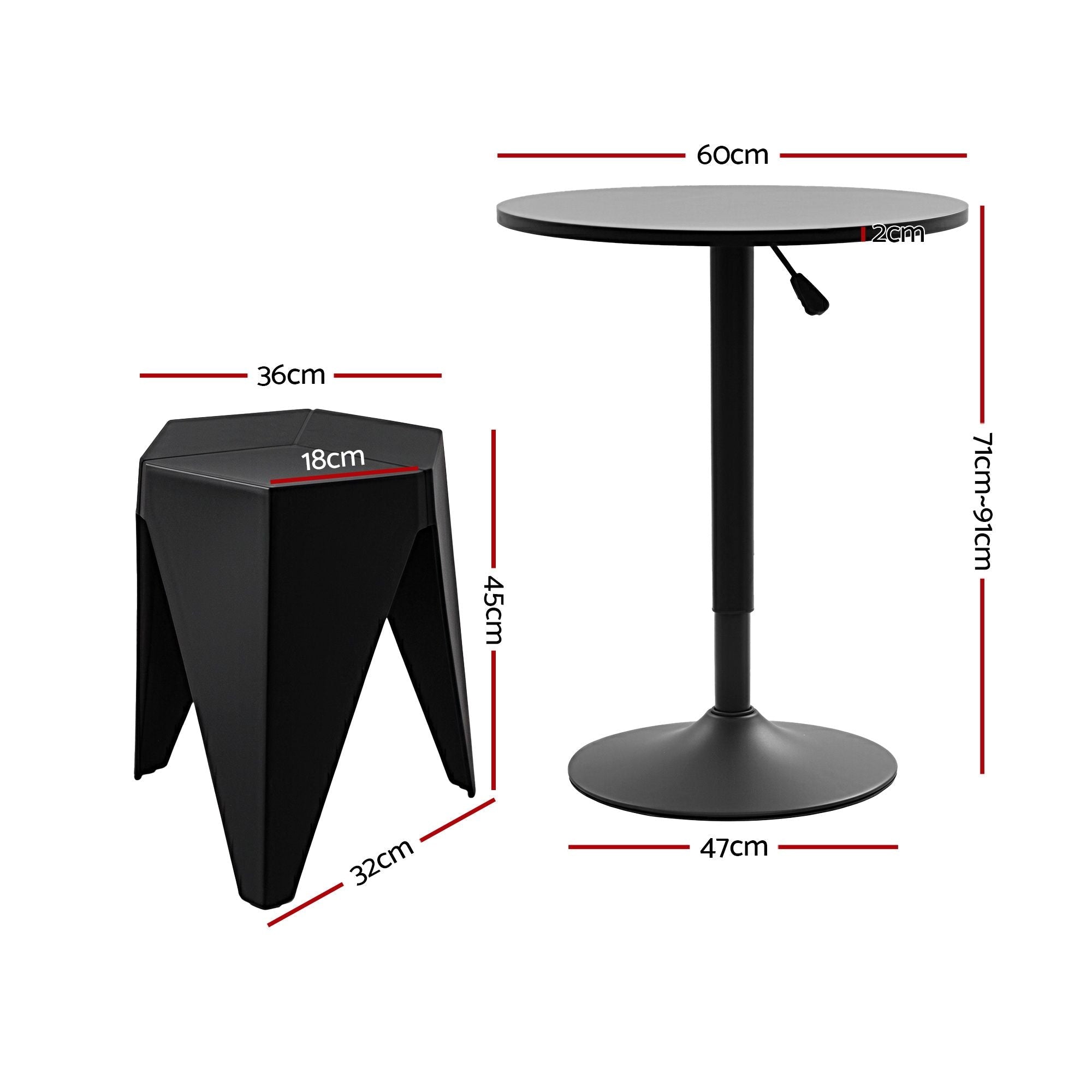 Bar Stools and Table Set 3PCS Dining Desk Kitchen Chairs Cafe Pub Black - Furniture > Bar Stools & Chairs > Table & Bar Stools - Rivercity House & Home Co. (ABN 18 642 972 209) - Affordable Modern Furniture Australia