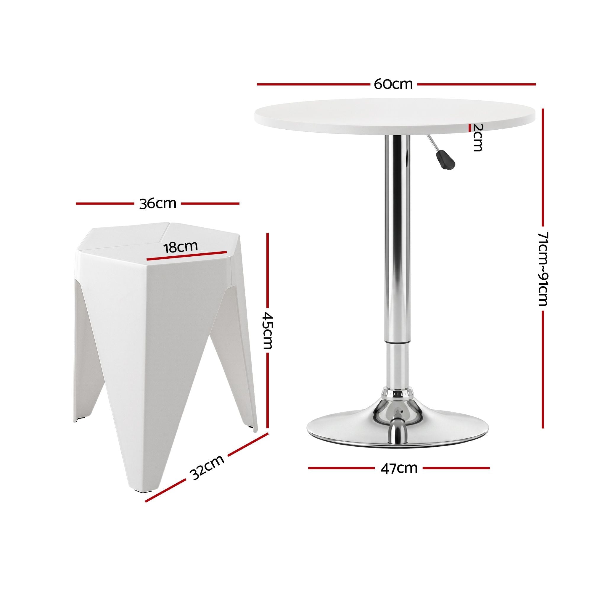 Bar Stools and Table Set 3PCS Dining Desk Kitchen Chairs Cafe Pub White - Furniture > Bar Stools & Chairs > Table & Bar Stools - Rivercity House & Home Co. (ABN 18 642 972 209) - Affordable Modern Furniture Australia