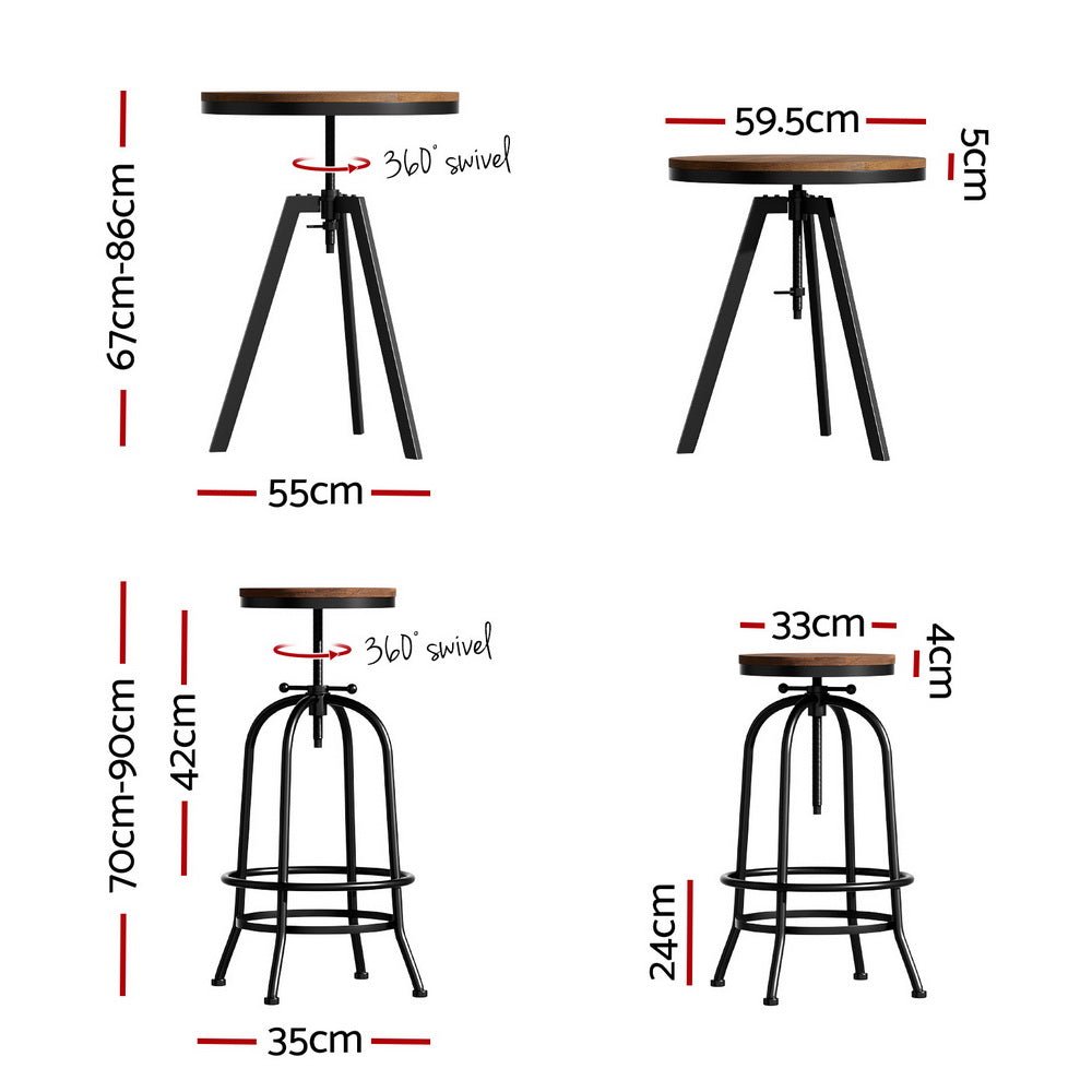 Bar Table Stools Set Dining Desk Industrial Kitchen Chairs Cafe Pub - Furniture > Bar Stools & Chairs > Table & Bar Stools - Rivercity House & Home Co. (ABN 18 642 972 209) - Affordable Modern Furniture Australia