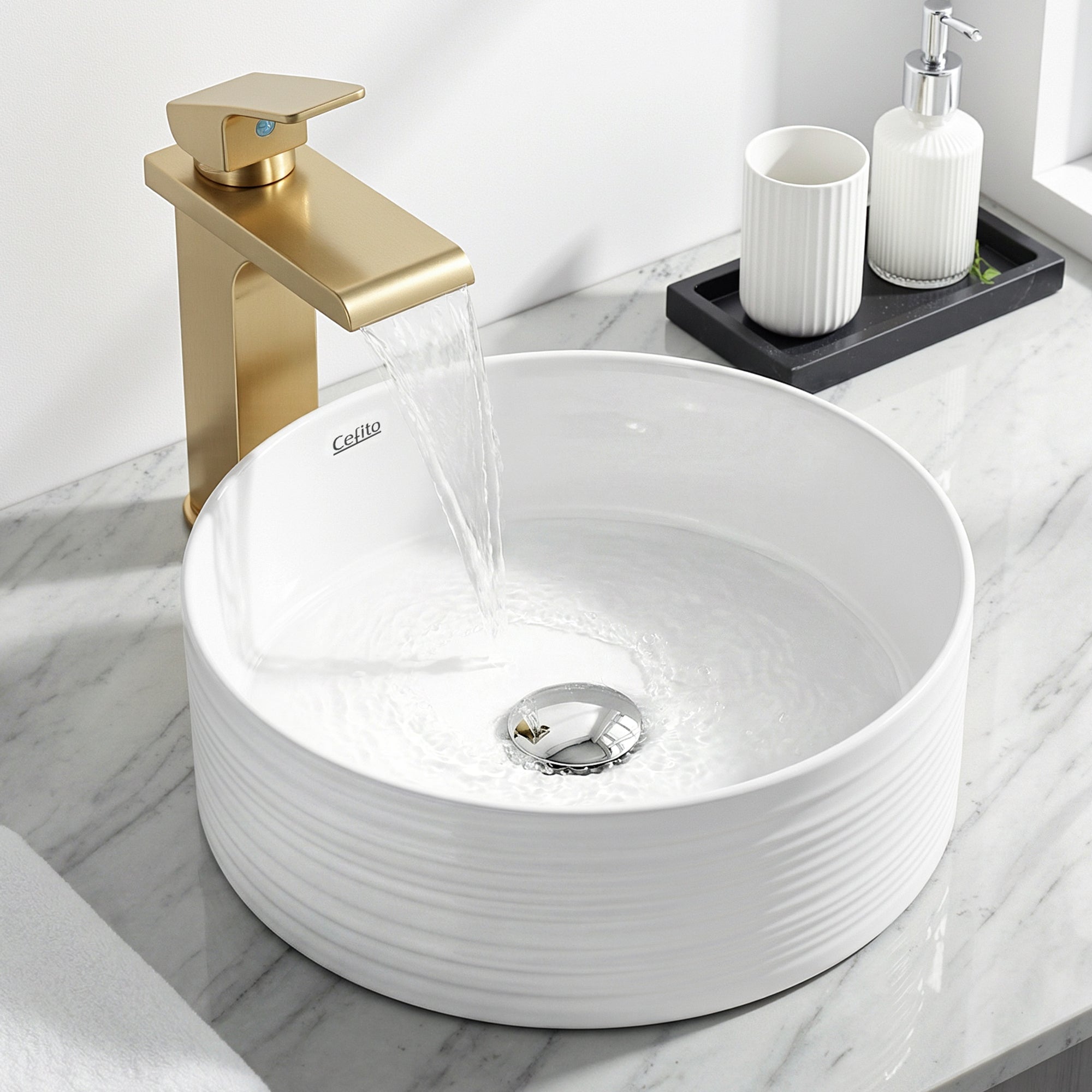 Bathroom Ceramic Round Vessel Basin Sink 36cm Countertop - White - Furniture > Bathroom > Sinks - Rivercity House & Home Co. (ABN 18 642 972 209) - Affordable Modern Furniture Australia