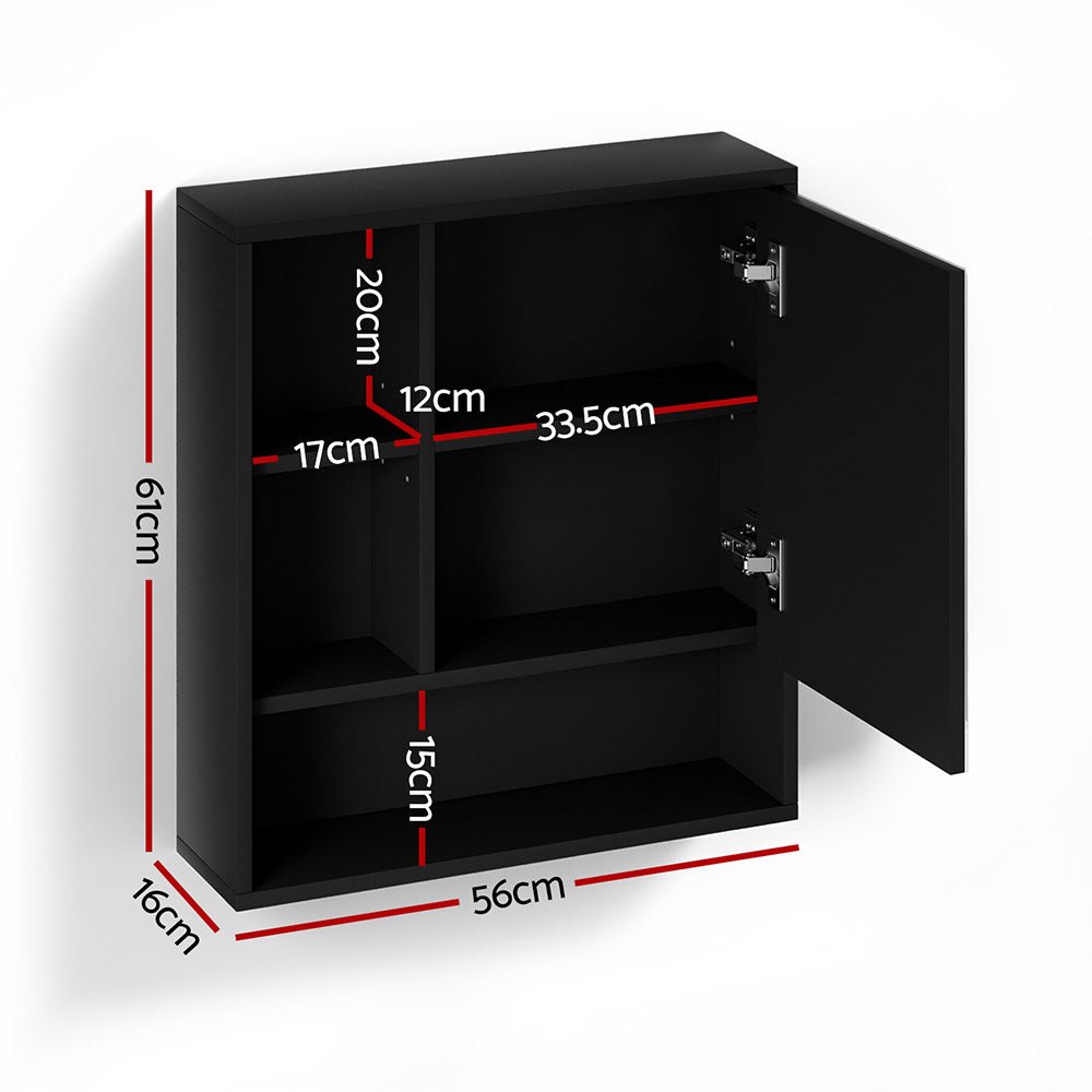 Bathroom Mirror Cabinet Mirrored Medicine Adjustable Shelf Wall Mounted 560mm Black - Furniture > Bathroom > Bathroom Cabinets, Cupboards & Storage - Rivercity House & Home Co. (ABN 18 642 972 209) - Affordable Modern Furniture Australia