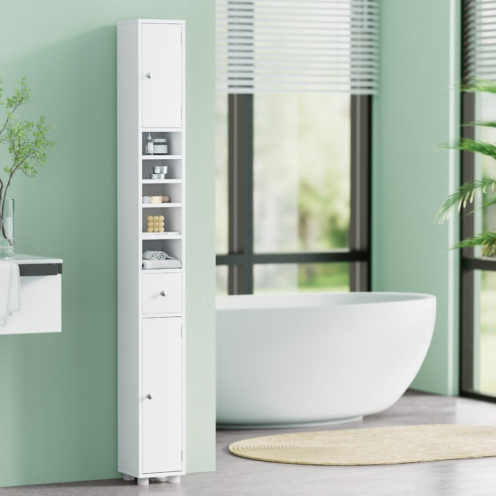 Bathroom Storage Cabinet 180cm Tall Slim Floor Cupboard Toilet Narrow Linen Tower - Furniture > Bathroom > Bathroom Cabinets, Cupboards & Storage - Rivercity House & Home Co. (ABN 18 642 972 209) - Affordable Modern Furniture Australia