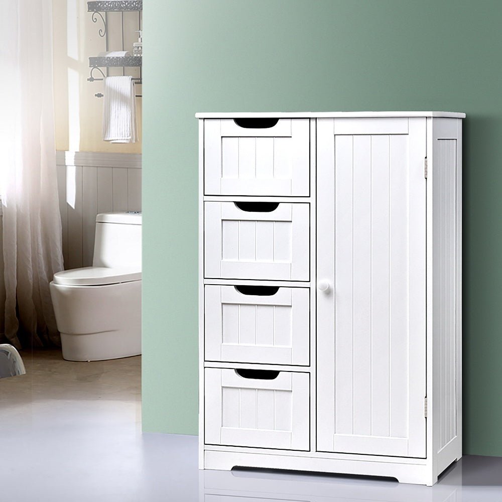 Bathroom Tallboy Storage Cabinet - White - Rivercity House & Home Co. (ABN 18 642 972 209) - Affordable Modern Furniture Australia